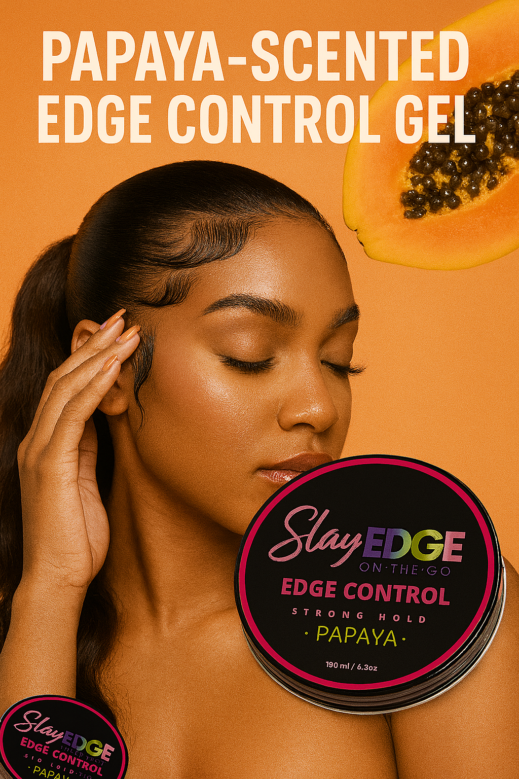 Edge Control Gel for Women and Men 5.3oz – Strong Hold, Non-Greasy Edge Smoother & Styling Tamer, No Flaking or White Residue, Adds Shine & Smooths, Papaya Scent