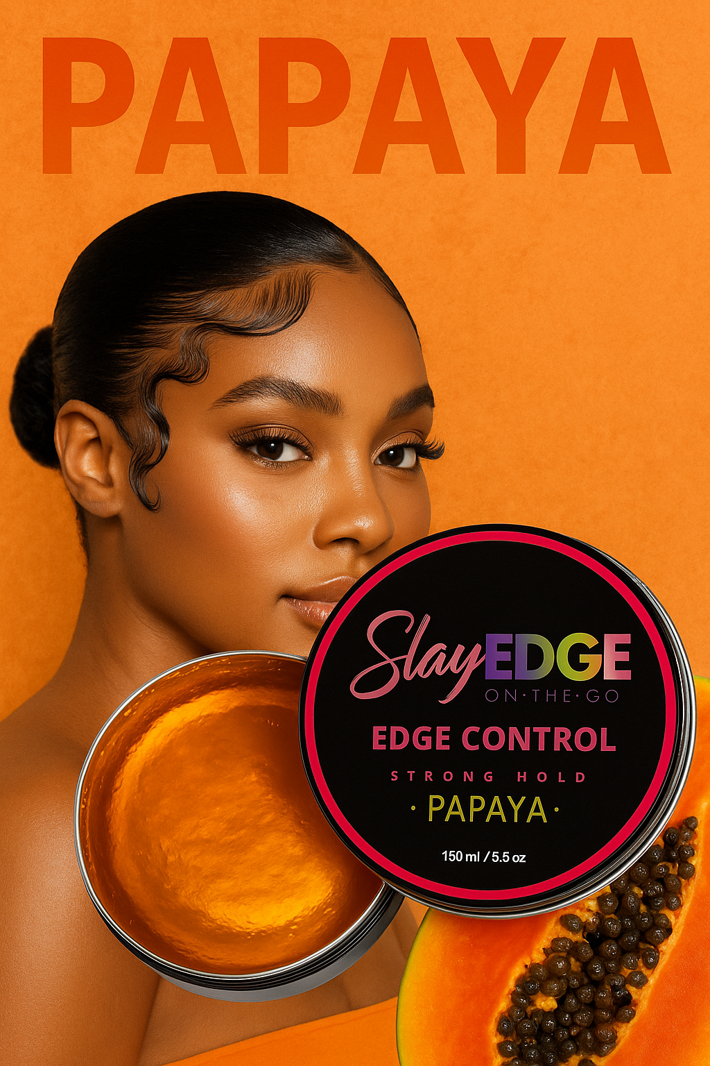 Edge Control Gel for Women and Men 5.3oz – Strong Hold, Non-Greasy Edge Smoother & Styling Tamer, No Flaking or White Residue, Adds Shine & Smooths, Papaya Scent